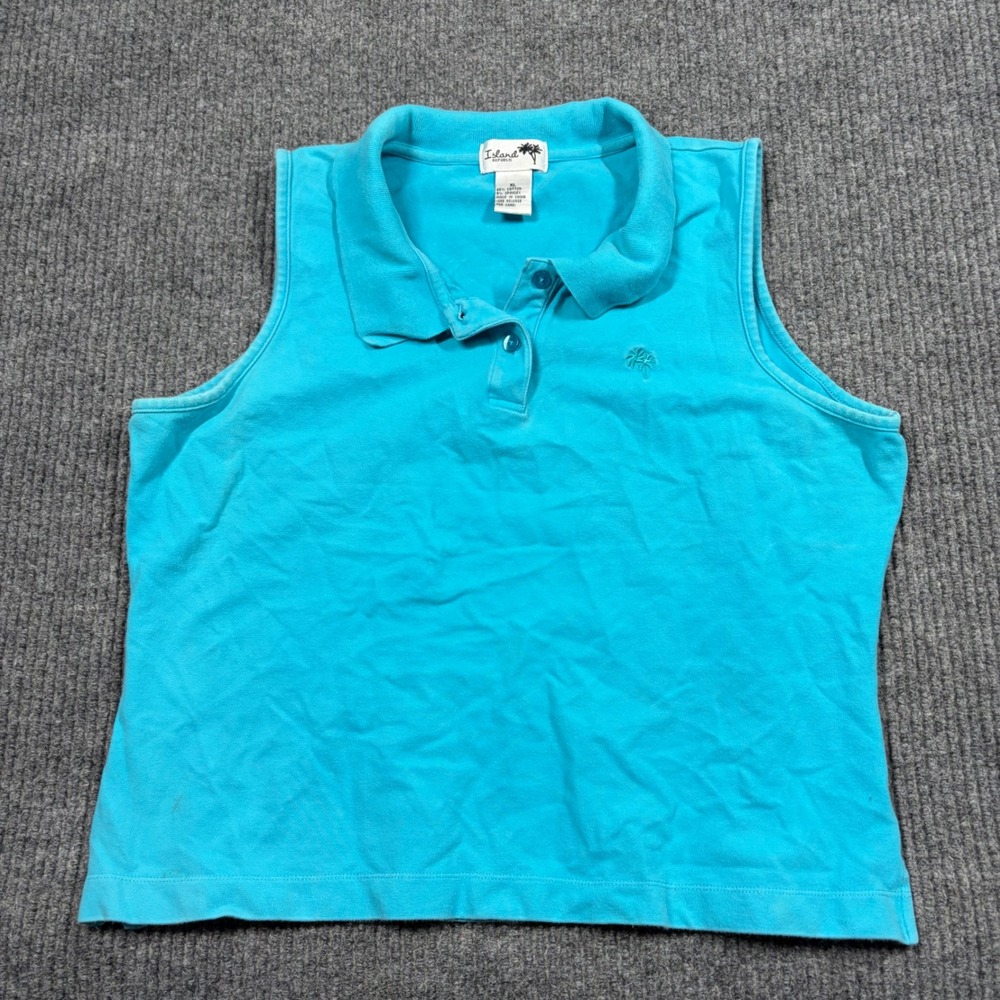 Island Republic Tank Top Womens XL Sleeveless Polo Cotton Spandex Palm Tree Logo